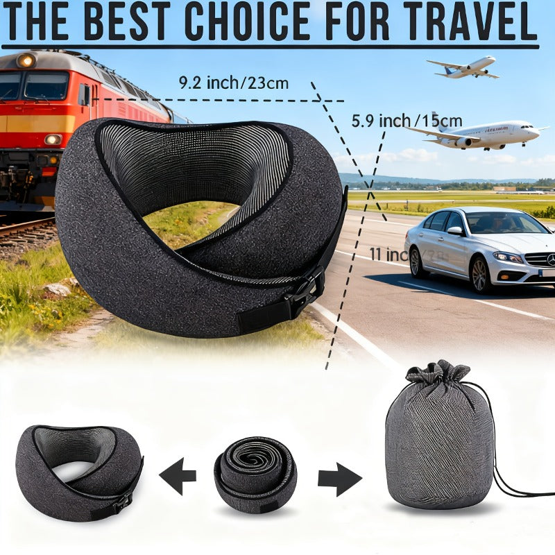 Ergonomic Travel Pillow With Cervical Support Height Adjustable Breathable Durable Polyester Pillowcase Carrying Case
