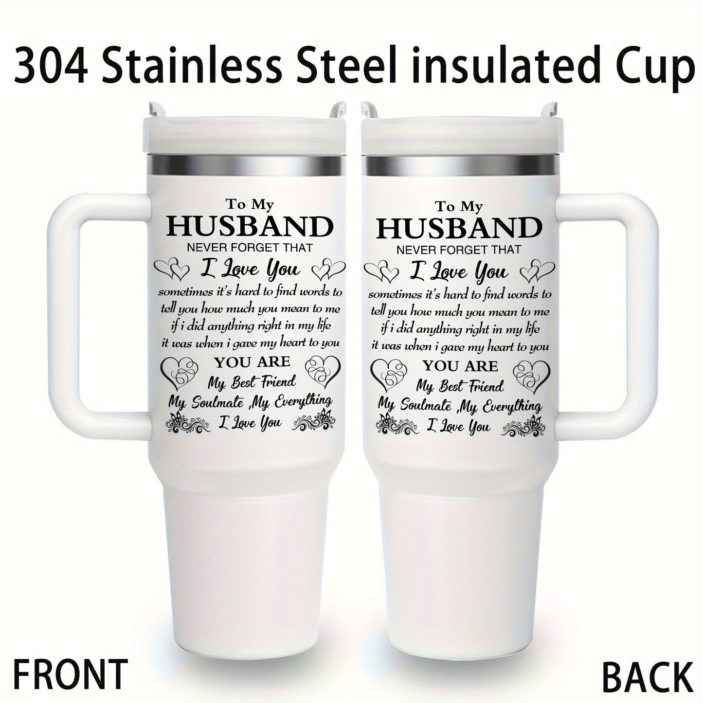 1pc 40oz Stainless Steel Vacuum Insulated Water Bottle with Handle - Double-Wall Thermal Cup, Leakproof Thermos for Hot/Cold Drinks, Wedding/Anniversary/Birthday Gift for Husband with Heartfelt Message - Keeps Beverages Hot/C