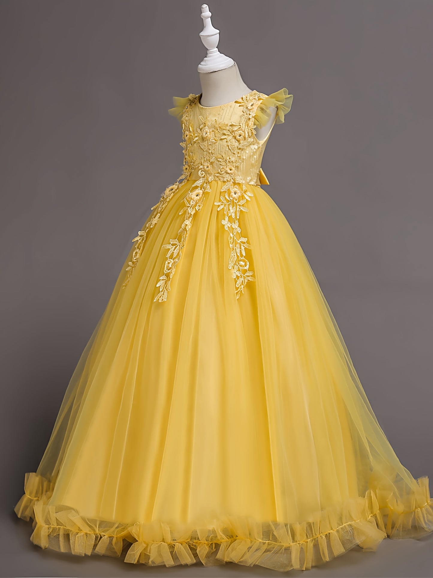 2025 New Arrival Girls Princess Style Tulle Gown With 3D Floral Bodice And Large Ballgown Skirt For Weddings And Parties