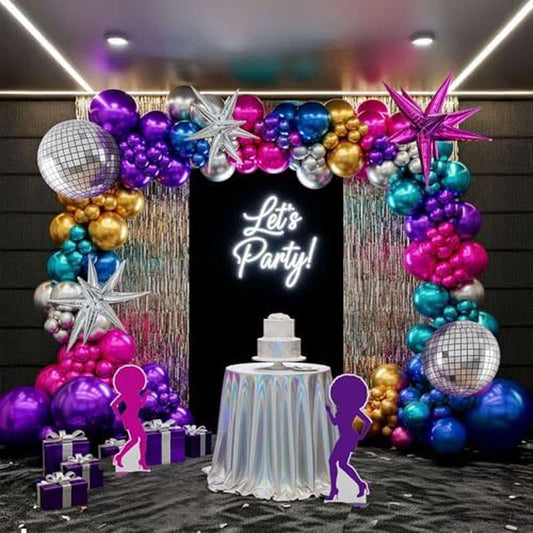Chrome Balloon grad Balloon garland Arch Kit 130pcs, Disco Party Decorations with Metallic Colors for 80s 90s Birthday Kpop Music Graduation