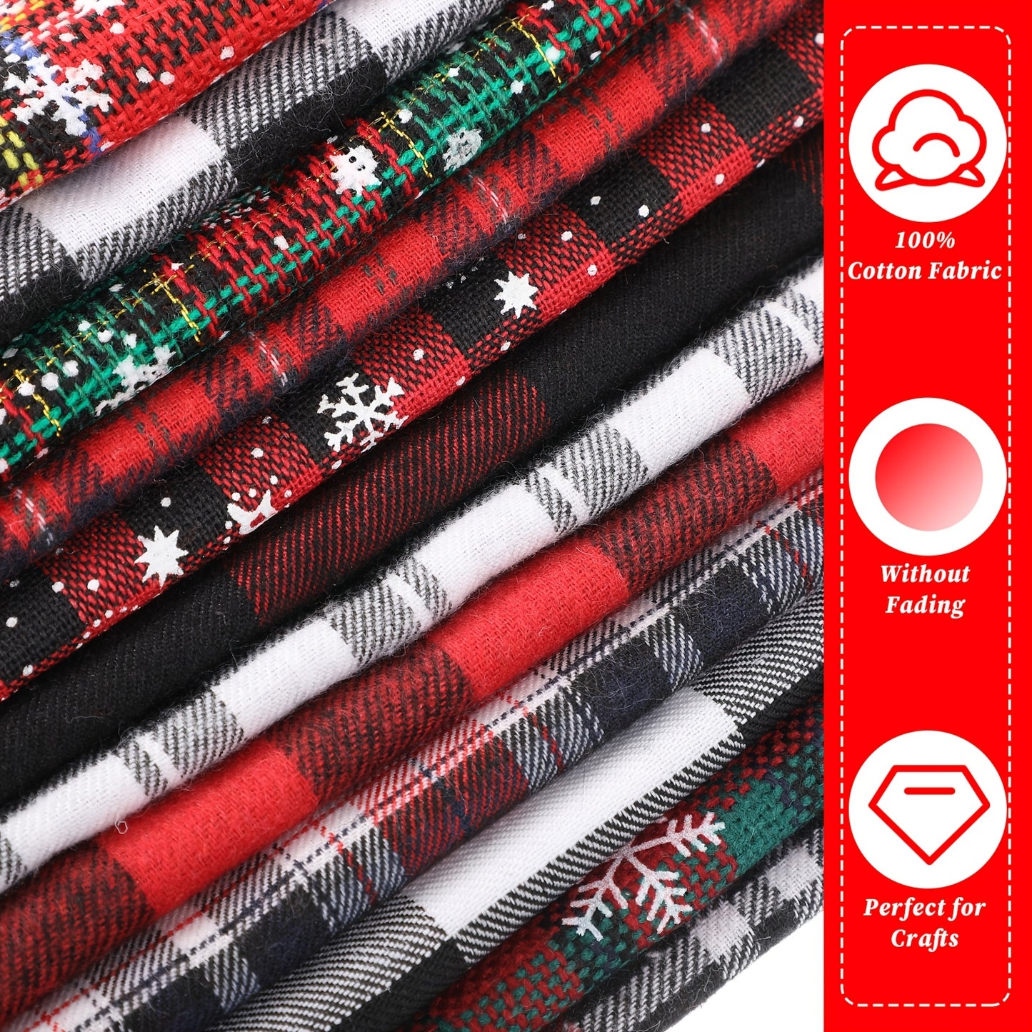 TENARE Christmas Buffalo Plaid Fabric Bundles Fat Quarters 12pcs