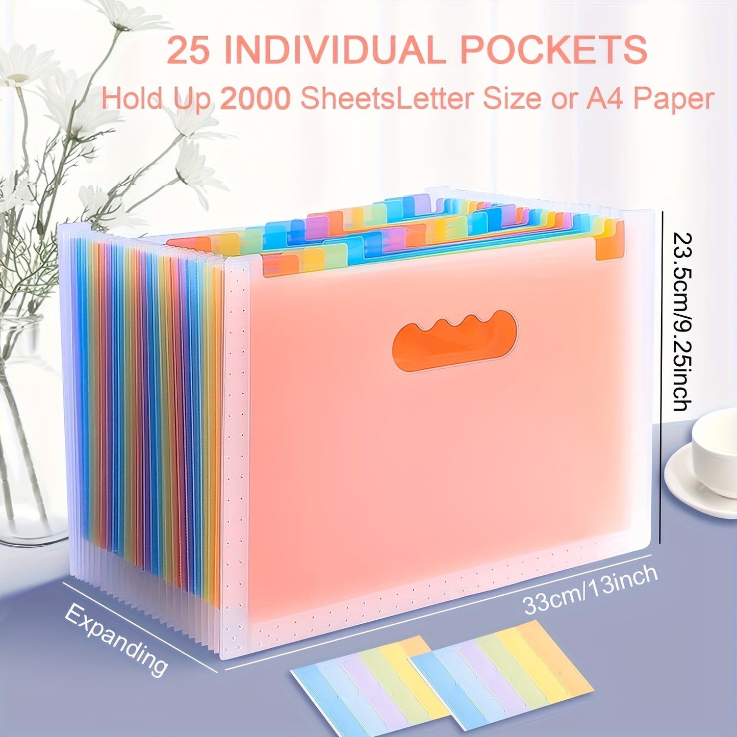 1pc/2pcs/5pcs Folder Multi-Purpose Standing Document Folder Expandable A4 File Folder 25 Pockets Colored Index Tabs For Office School Home