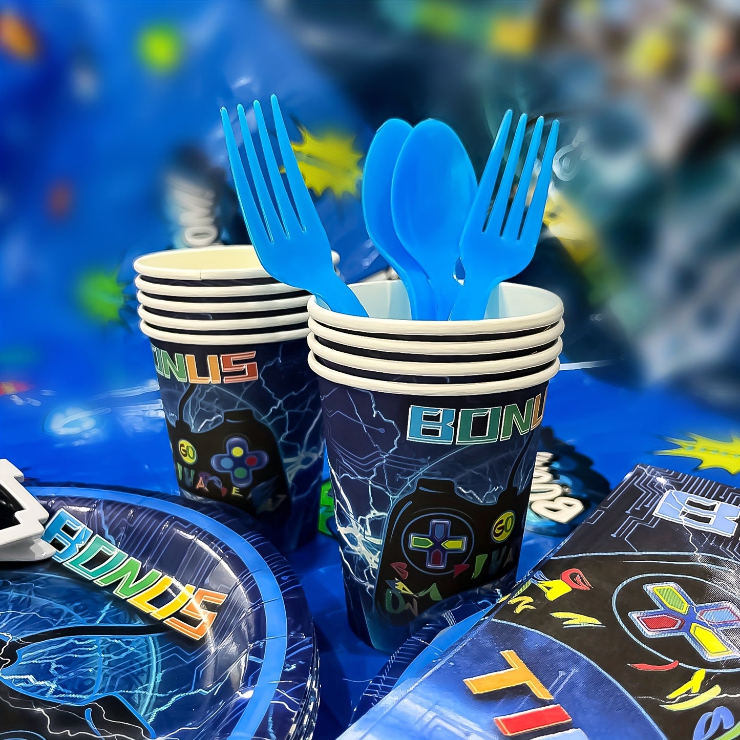 185pcs Gaming Birthday Party Decoration Set with Controller Balloons, Tablecloths, Plates & Cups - Multi-Game Themed Party Supplies for &, No Electricity Needed, Easy Setup with Numbered Level Up Decorations, Happy Birthday B