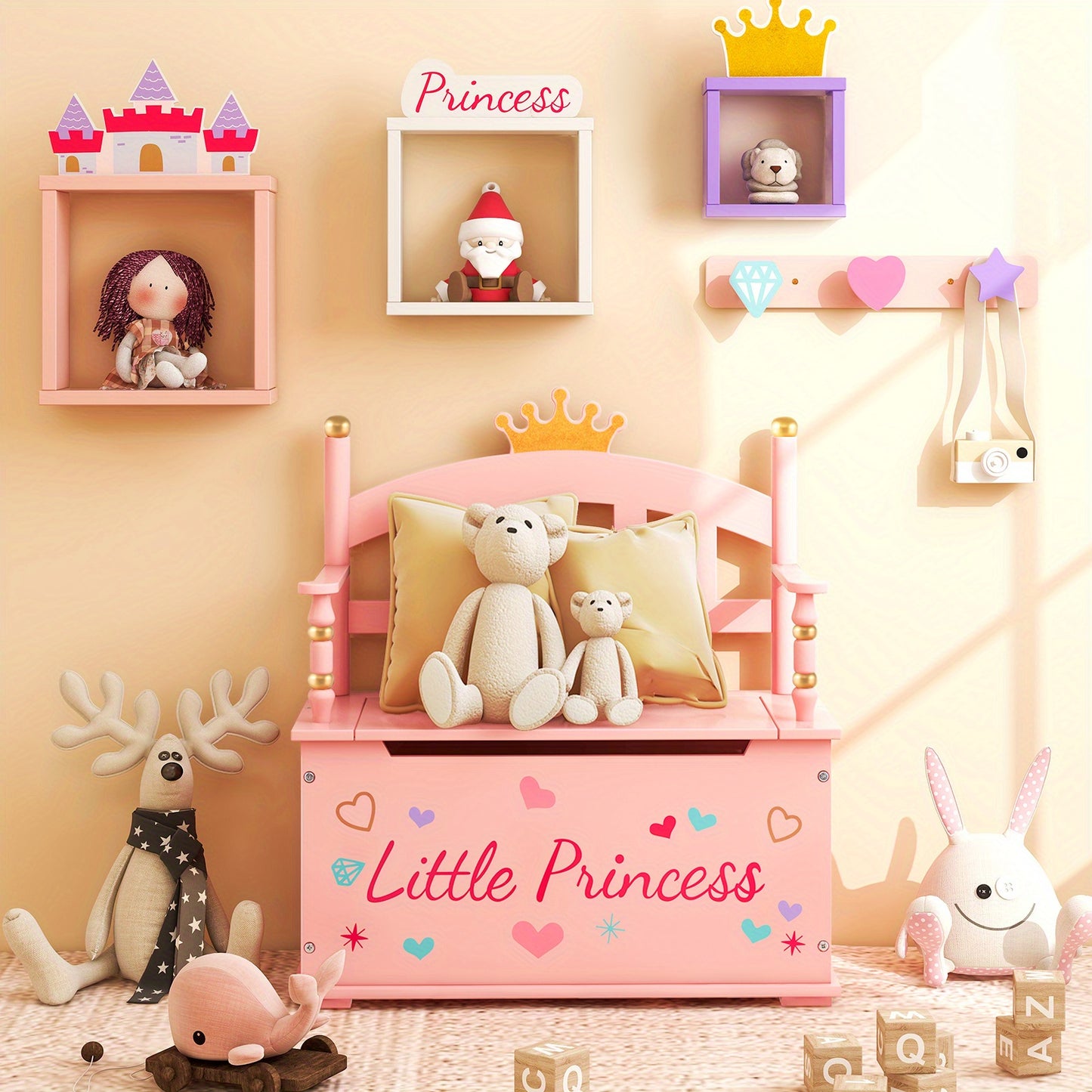 Costway 2-In-1 Kids Toy Storage Bench With Safety Hinge