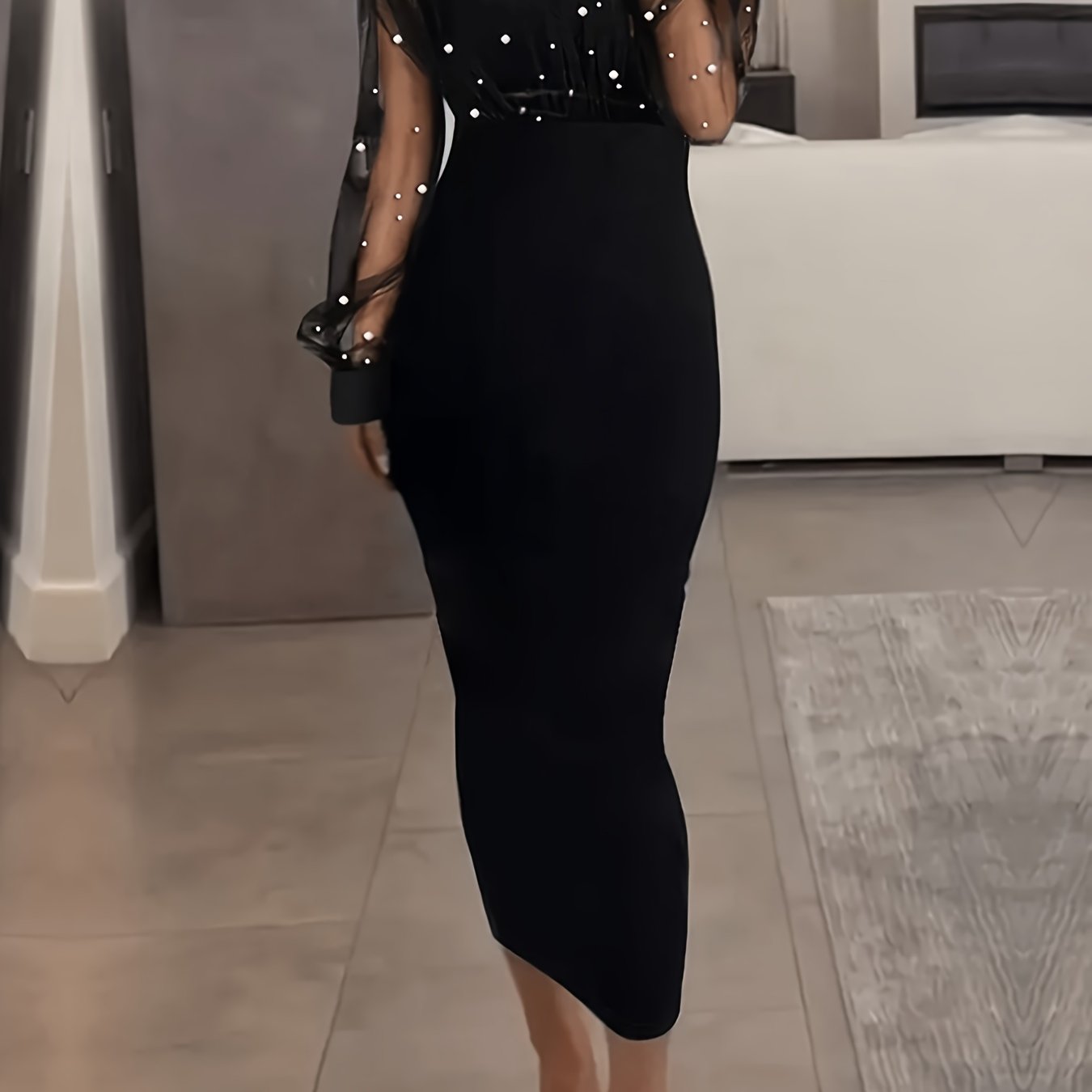 Women's New Elegant Fashion Pearl Chiffon Stitching Sexy Hip Dress