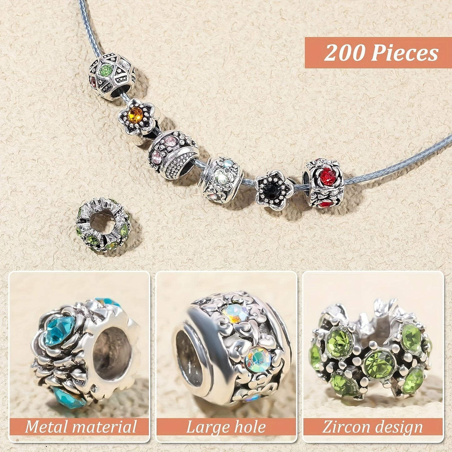 200 Pcs Metal Rhinestone Beads Bohemian Style Beading For Jewelry Making DIY Kit Gift For Crafters And Jewelry Lovers