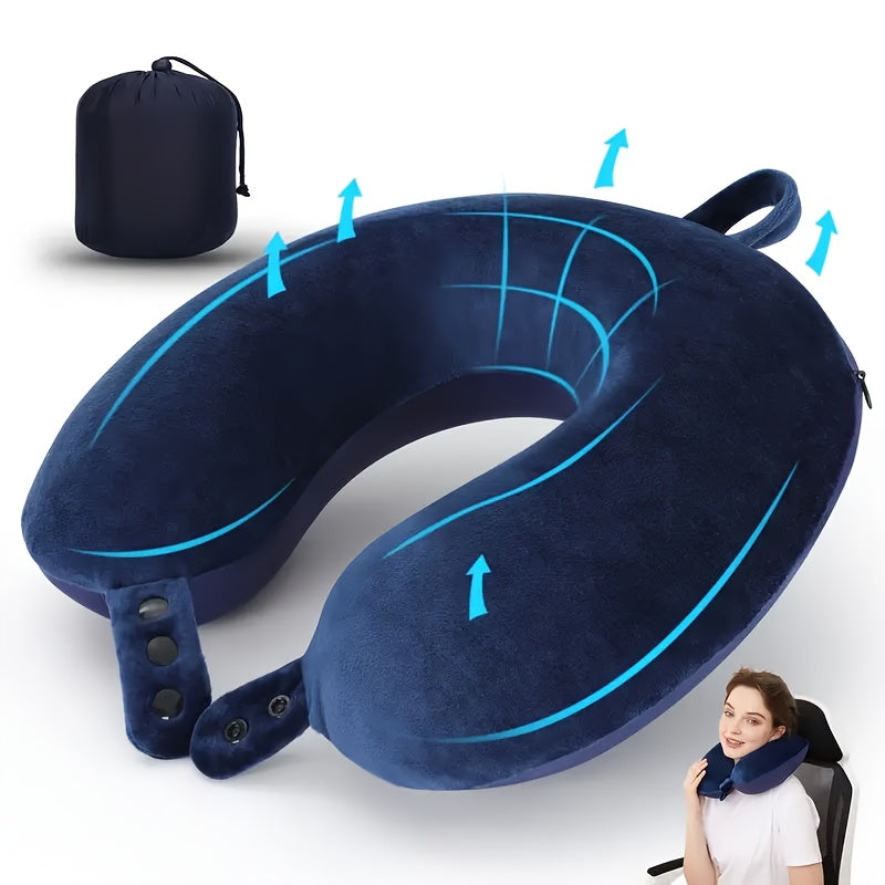 Adjustable Travel Pillow, Medium Soft U-shaped Head Support, Polyester Cover, Spot Clean, 100% Padding, Suitable for Sleeping, Airplane, Car And Home Use, Pillow for Airplane Travel, Ergonomic Travel Pillow, Wrap Around Trave