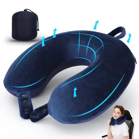 Adjustable Travel Pillow, Medium Soft U-shaped Head Support, Polyester Cover, Spot Clean, 100% Padding, Suitable for Sleeping, Airplane, Car And Home Use, Pillow for Airplane Travel, Ergonomic Travel Pillow, Wrap Around Trave