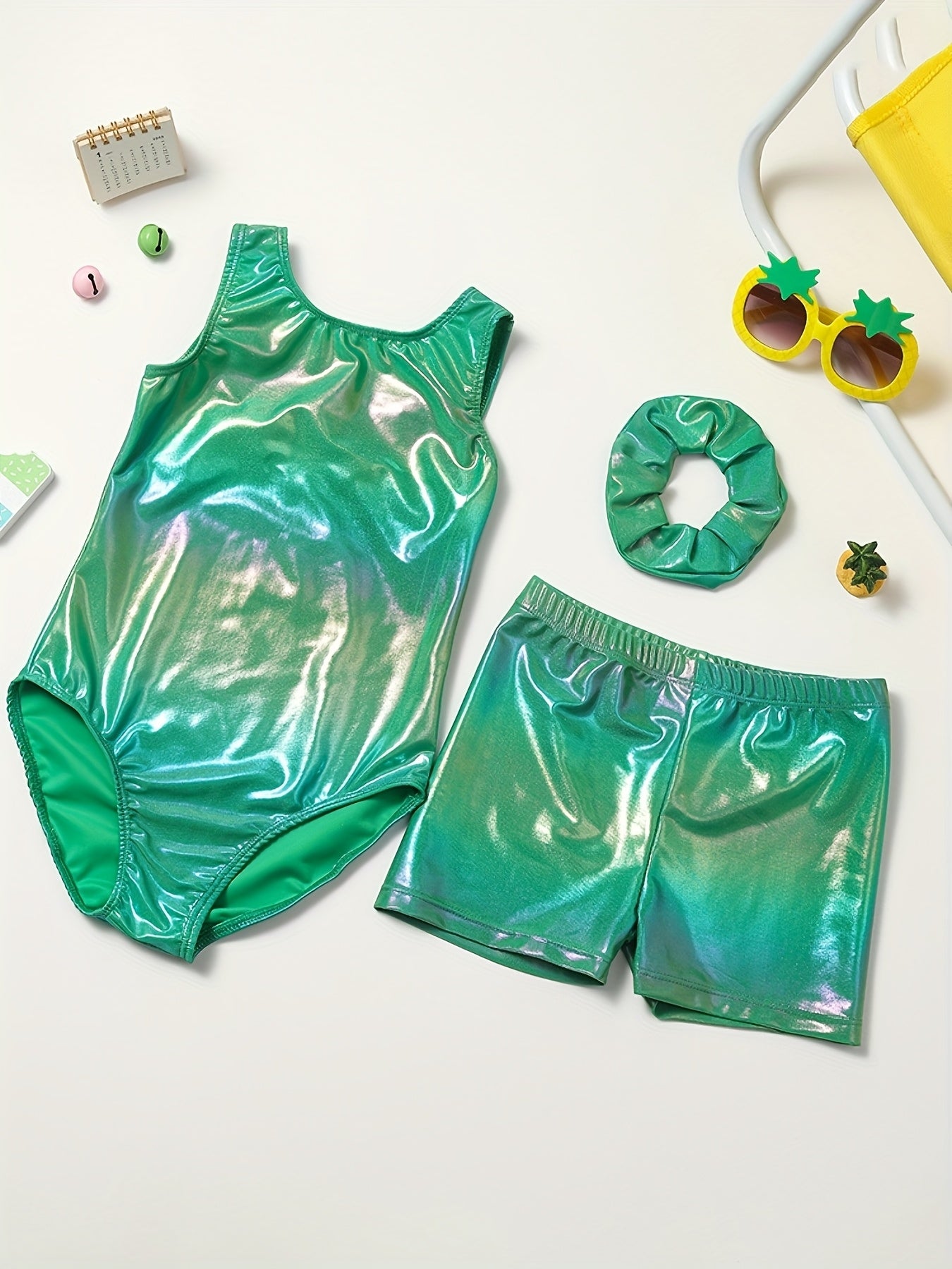 Girls Gymnastics Bodysuit Set With Shorts And Headwear Outdoor