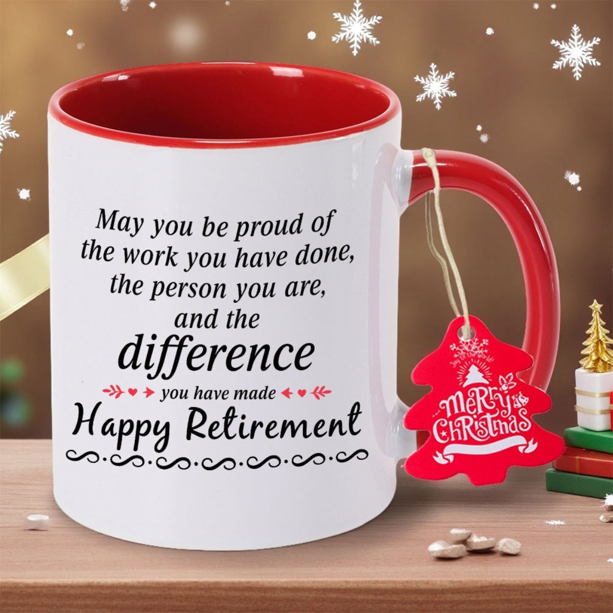 Retirement Ceramic Coffee Mug with "Happy Retirement" Message - Durable, Non-Slip, Hand Wash Only, Ideal for Grandma, Christmas, Thanksgiving, Halloween, Holiday Gift|Playful Design|Metallic Construction, or Birthday Gift, Re
