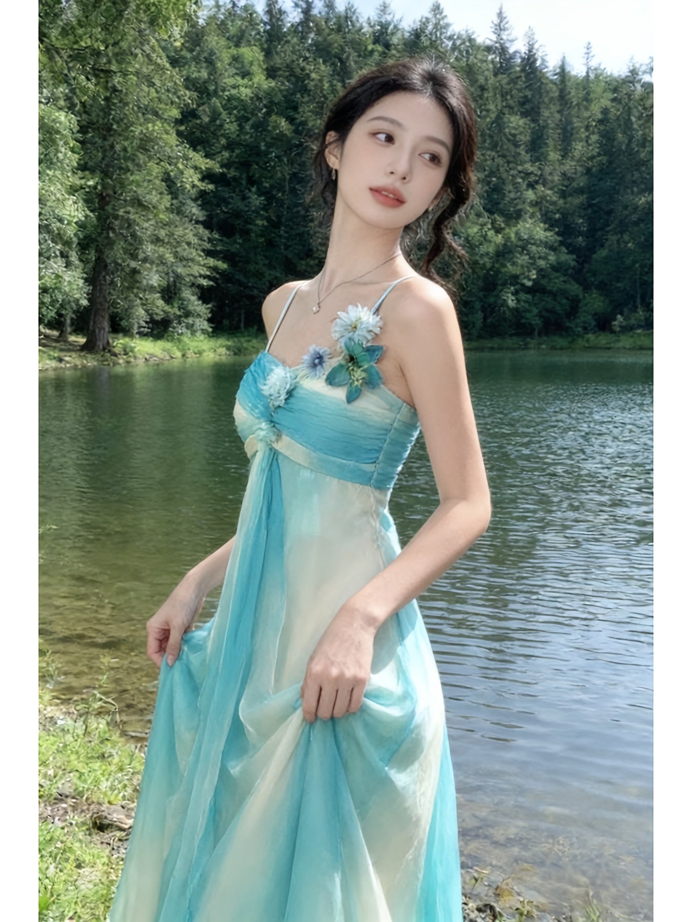 Dopamine Stunning Design Seaside Vacation Style Camisole Dress for Women | Summer Waist-Tightening Fairy Long Dress, Elegant Off the Shoulder, Solid Color, Perfect for Adult