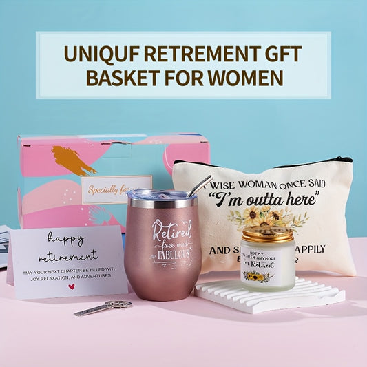 Retirement Gift Set Women Coworker Friend Nurse Mom Retiree Includes Wine Glass Makeup Bag Keychain Christmas Gift