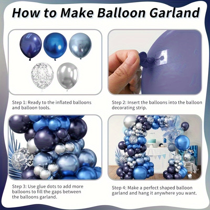 94 Piece Balloon Arch Kit In Navy Blue And Silvery With Confetti Balloons For Birthday Wedding Graduation Party Decor