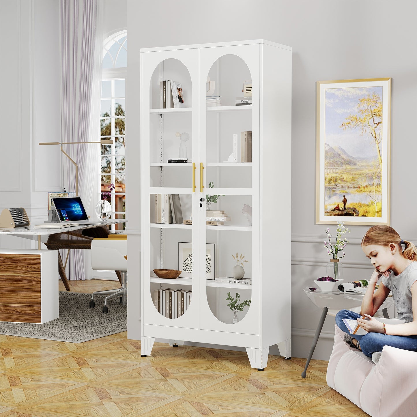 Metal Glass Display Cabinet With Adjustable Shelves For Exhibits
