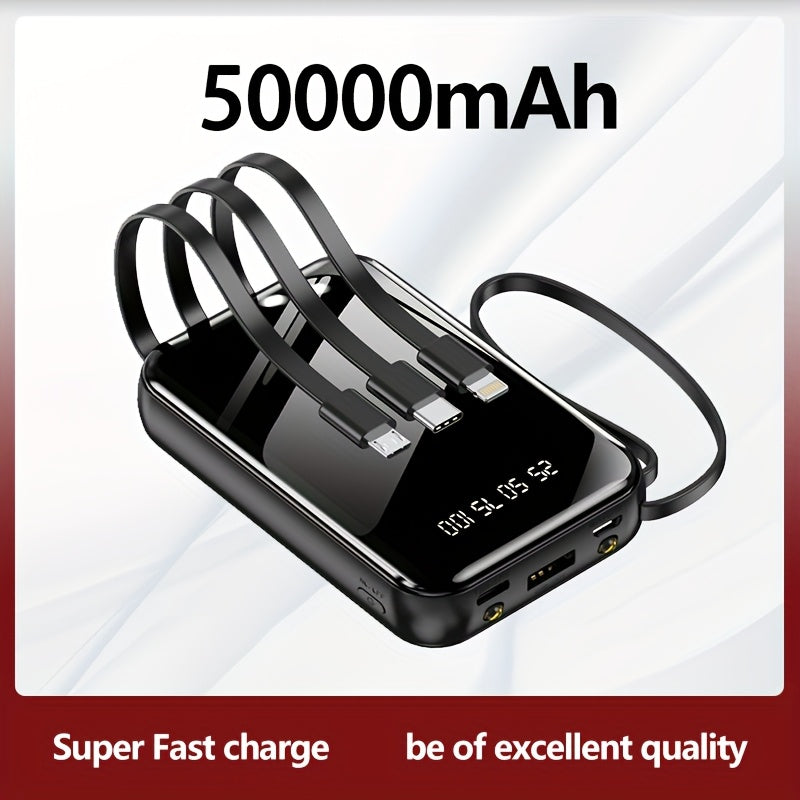 Portable Large Capacity Mobile Power Bank, Spare Battery Pack, Fast Charging, Built-in Intelligent Digital Display Of Power/multiple Data Cables/flashlight, Outdoor Portable Emergency Power Supply Device, Gift For Relatives A