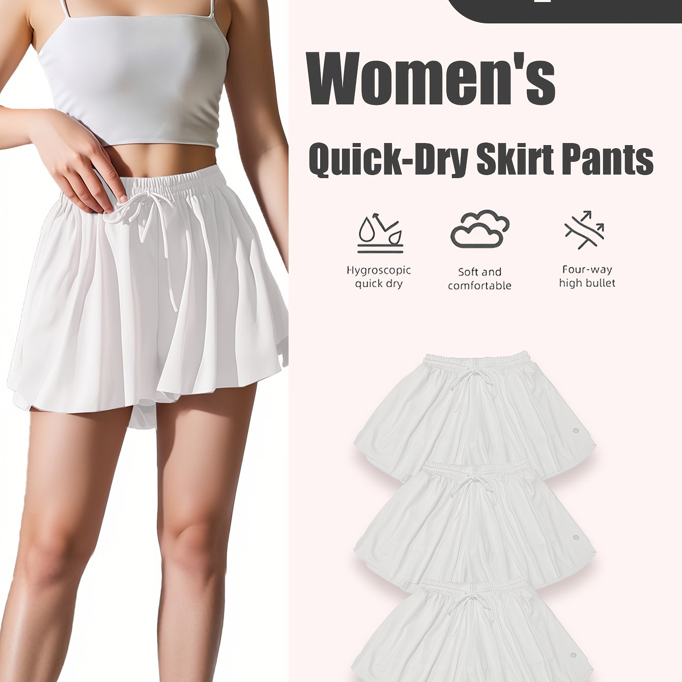 Women's Quick-Dry 3pcs Sports Skirt & Shorts Set with Built-In Safety Shorts - Solid Color Pleated Skater Skirt, Gymnastics Running Jumping Outfit, Spring Summer Fall Athletic Wear, Machine Washable (No Transparency)