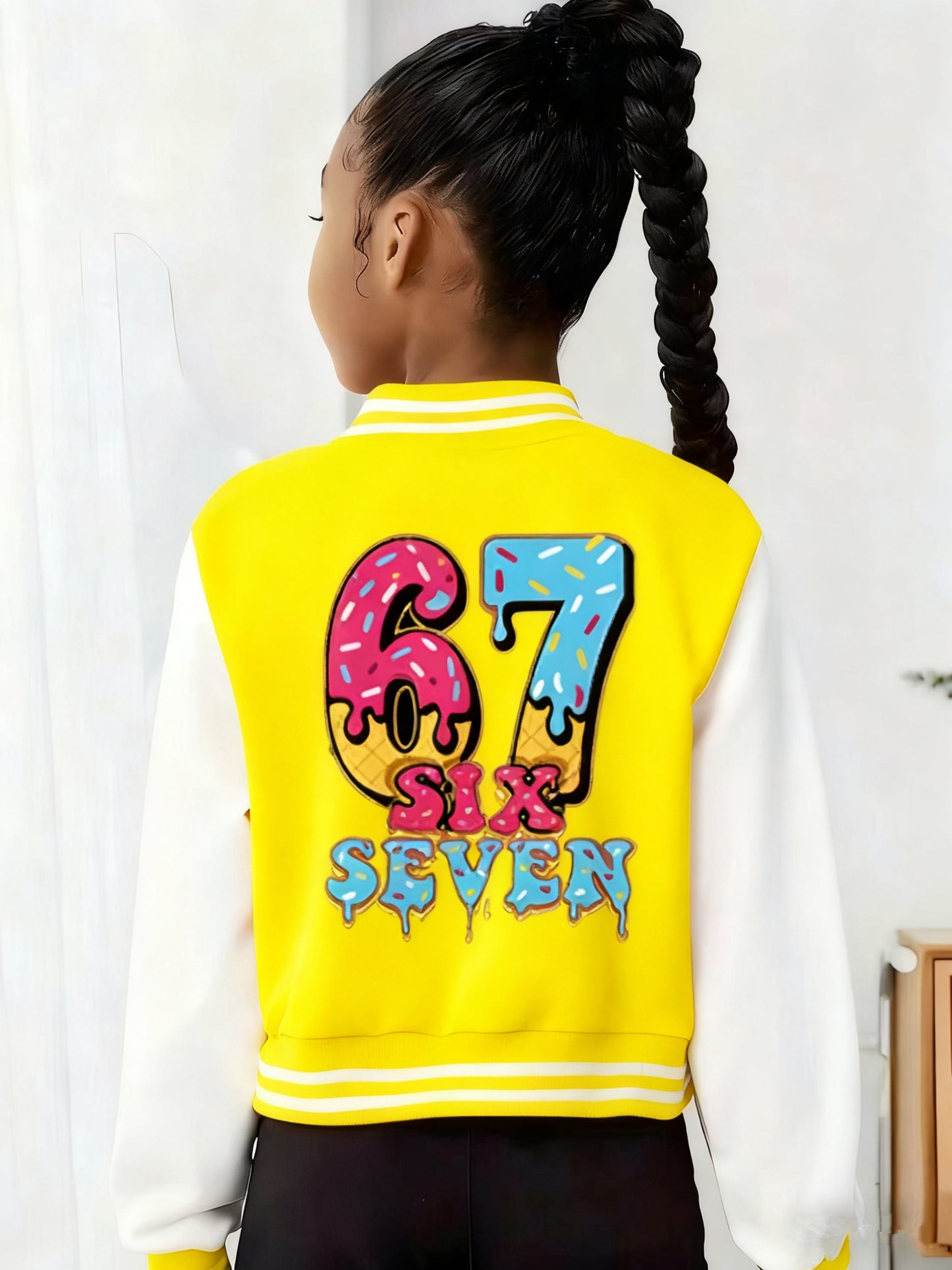 2pcs set, girls' jacket and flared pants set, 3-12 years old, autumn and winter, colorful, number 67, 3D printing, polyester blended with spandex fabric, K-pop style, suitable for holiday parties, creative gifts, daily casual