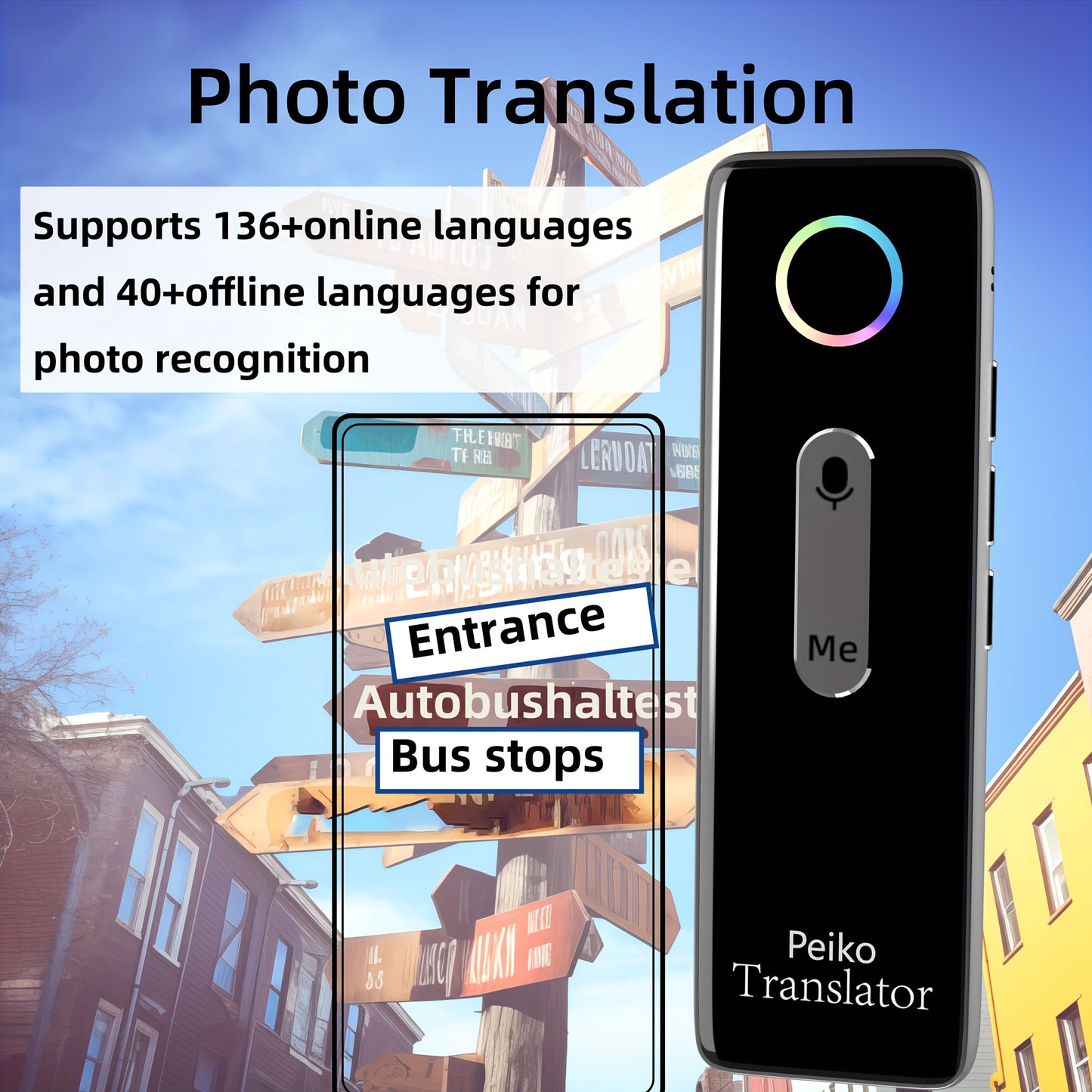 Peiko X9 Voice Translator with 136 Languages, Wireless & Offline Translation, Rechargeable Battery, Type-C Charging, Compact Design for Travel & Group Use Headphones