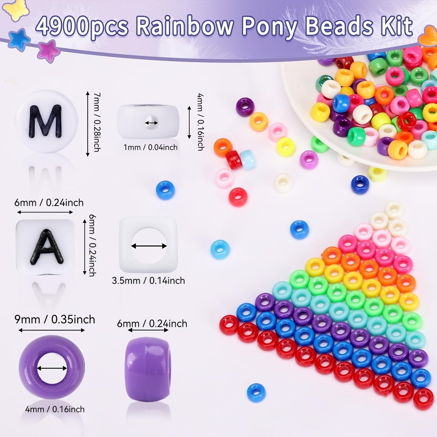 Acrylic Pony Beads Kit With Letter And Heart Charms 4900 Pcs Rainbow Beads For Jewelry Making And Bracelet Crafting