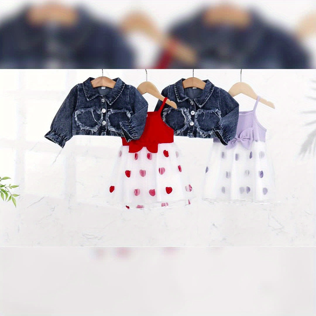 2pcs Toddler Girl Outfit | Stylish Blue Denim Jacket & Adorable Bow Skirt Set | Cozy Jacket with Button Front, Soft Flowy Skirt for Fall Birthday Party, Photoshoot, Casual Wear - Machine Washable Toddler Ensemble, Perfect for