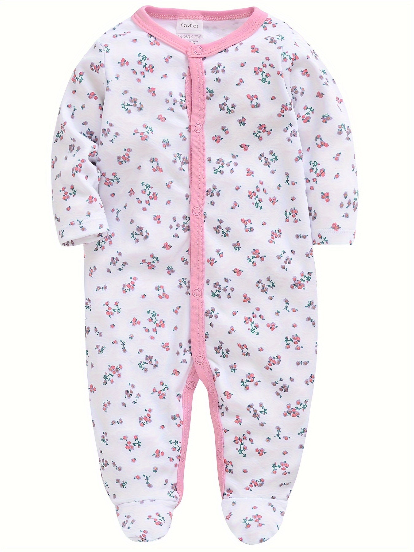 3pcs Baby Girl Cute Pink One-piece Jumpsuit Soft Long Sleeve Footed Romper Cartoon Bunny Rabbit Floral Print Newborn Girls' Overall Bodysuits Outfit Clothes for Infant Girl 0-12 Months, Perfect for Outdoor