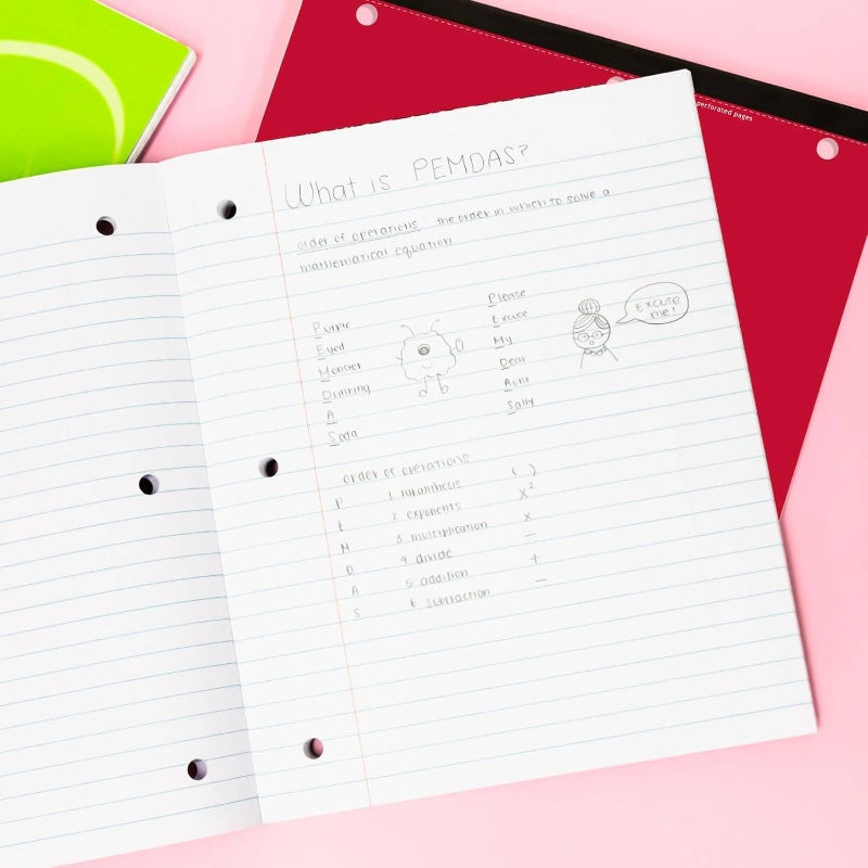 Notebook Wide Ruled 1 Subject 80 Sheets Wireless Notebooks, 3 Punched Holes Lined Composition Book, Assorted Color, 24 - Pack