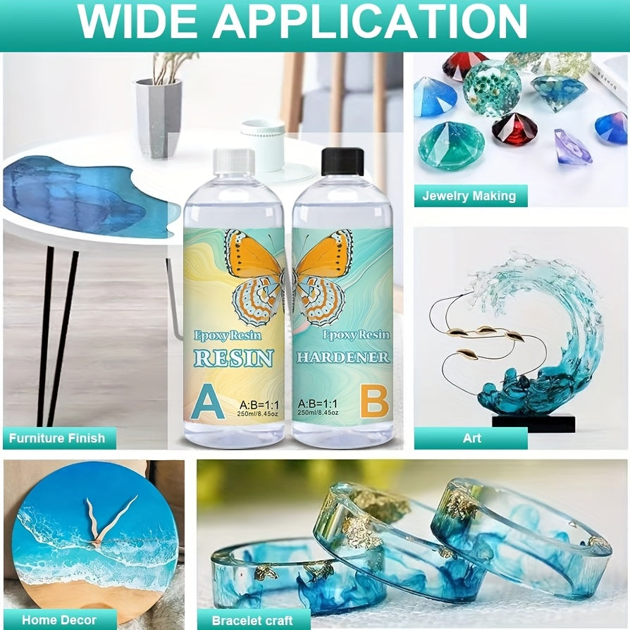 Beginner's Handmade AB Transparent Epoxy Resin Kit for Casting and Coating, Suitable for Desktops, Art Castings, Jewelry Projects, DIY Cup Crafts, Molds, and Artwork, Easy to Mix with a 1:1 Ratio