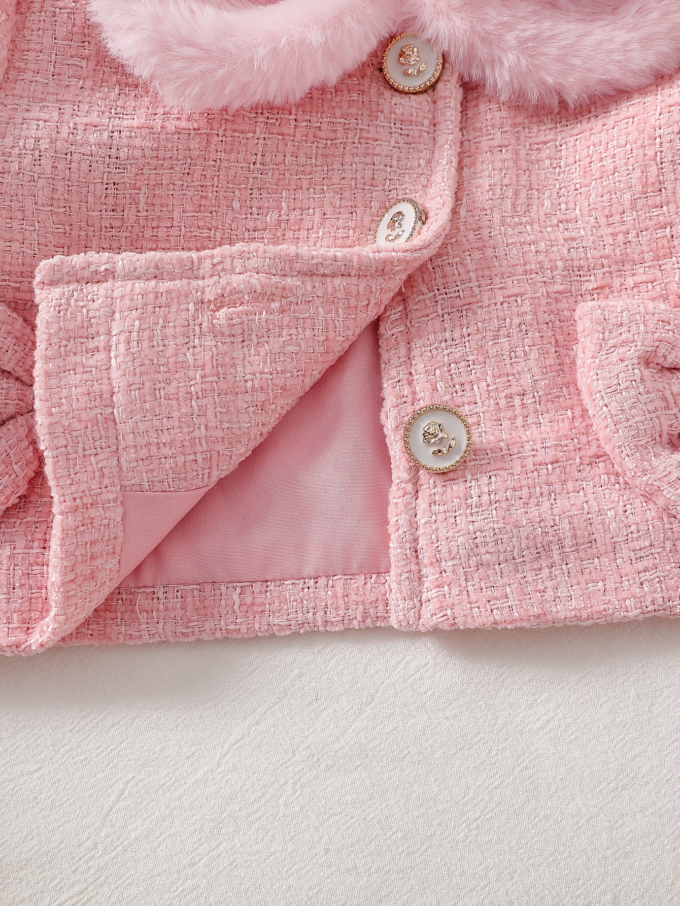 Baby Girl Two Piece Skirt Set With Bow Plush Collar