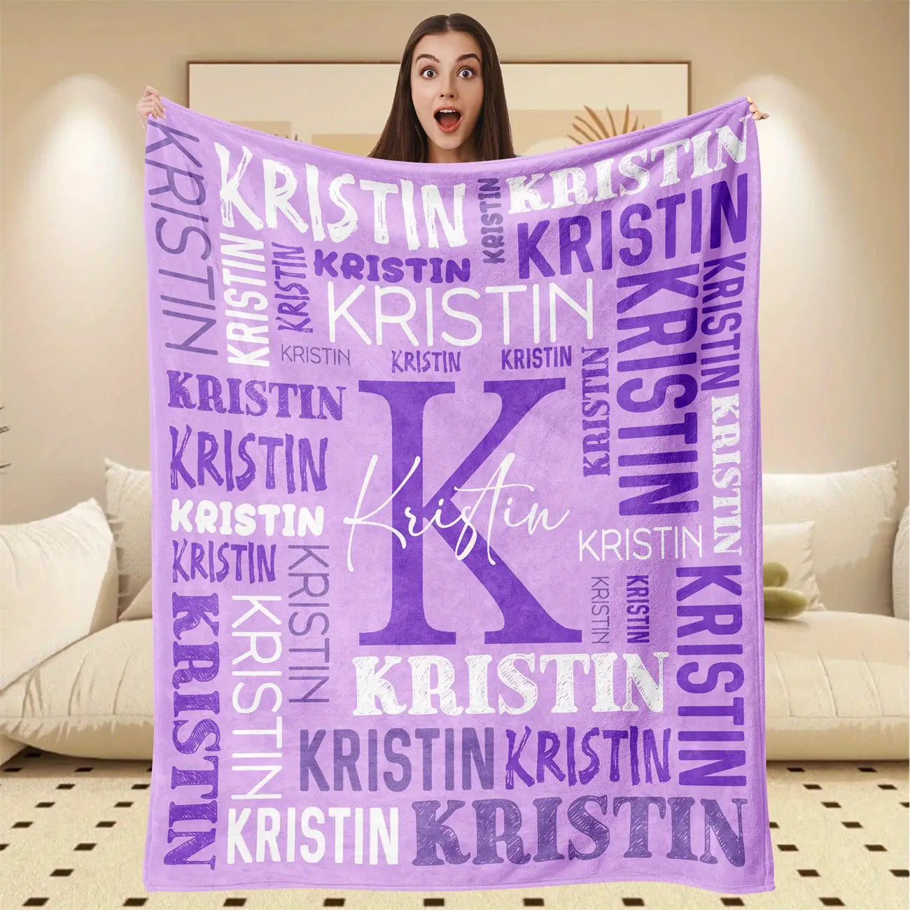 Personalized Name Throw Blanket - Extra Large or Standard - Soft & Breathable Flannel - All-Season Luxury - Bold Lettering (Pink, Blue, Purple, Red, Turquoise, Black, White, Grey, Beige) - Ideal Gift for Women, Girls, Boys -