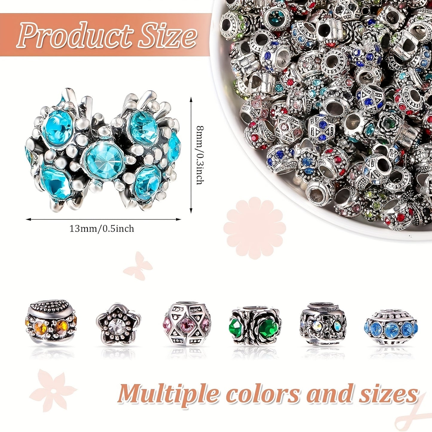 Illusory 200pcs European Beads for Jewelry Making Alloy Rhinestones