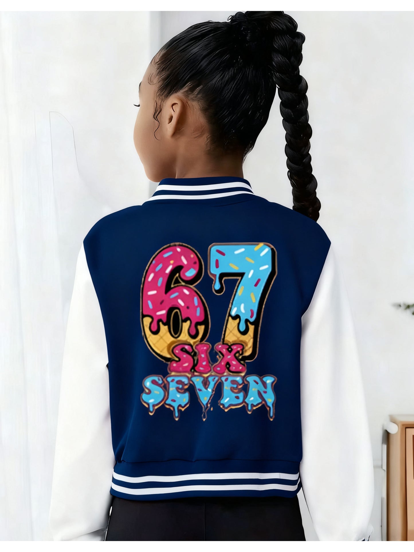 2pcs set, girls' jacket and flared pants set, 3-12 years old, autumn and winter, colorful, number 67, 3D printing, polyester blended with spandex fabric, K-pop style, suitable for holiday parties, creative gifts, daily casual