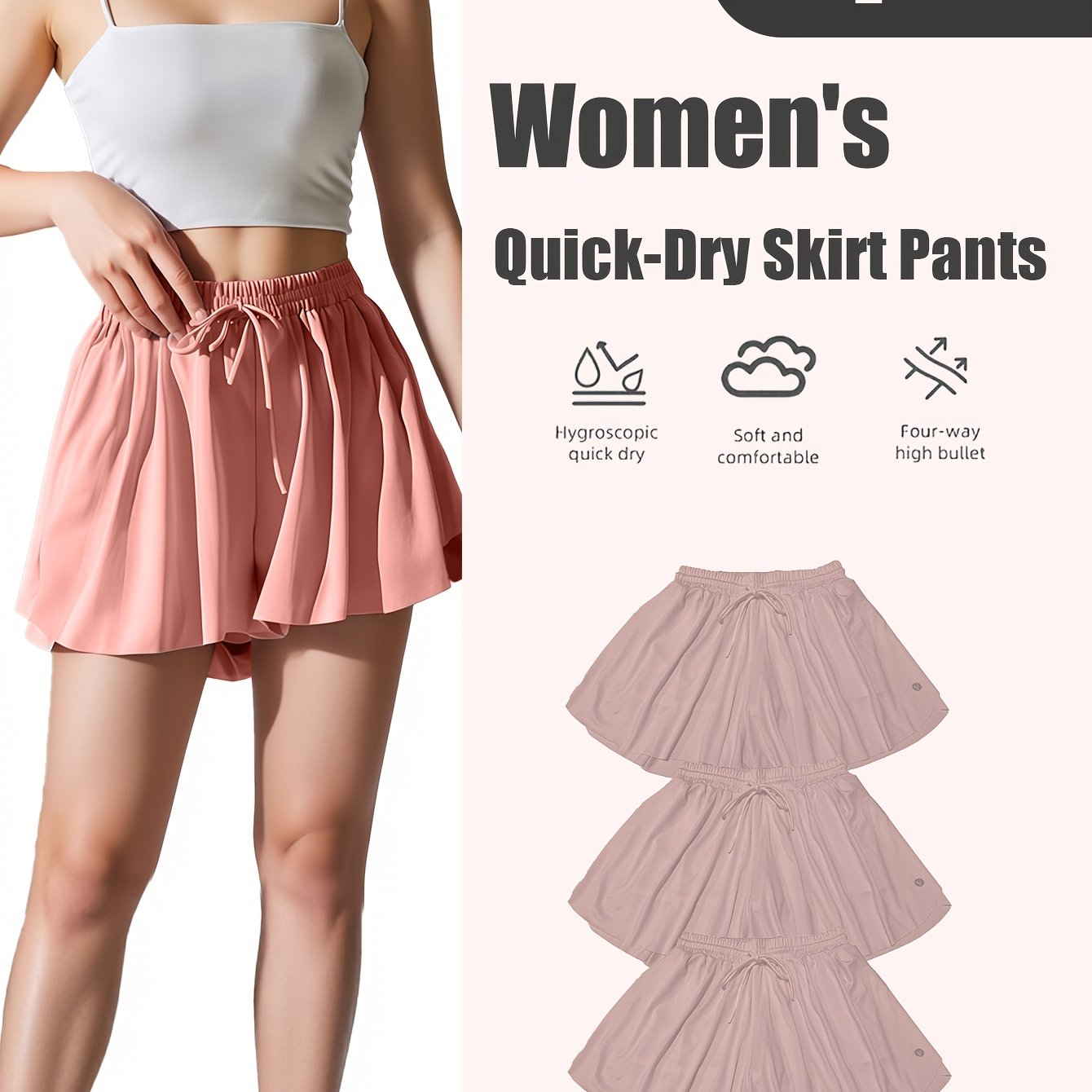 Women's Quick-Dry 3pcs Sports Skirt & Shorts Set with Built-In Safety Shorts - Solid Color Pleated Skater Skirt, Gymnastics Running Jumping Outfit, Spring Summer Fall Athletic Wear, Machine Washable (No Transparency)
