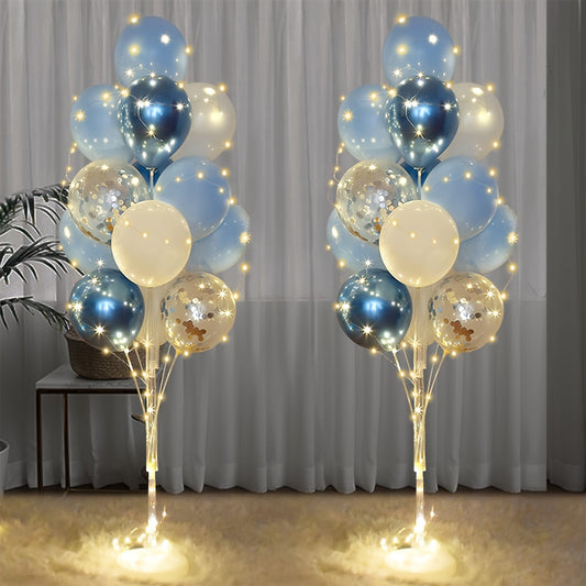 Balloon holder set with lights for floor, 2 sets of blue centerpiece balloon holders for weddings, birthday parties, take off parties