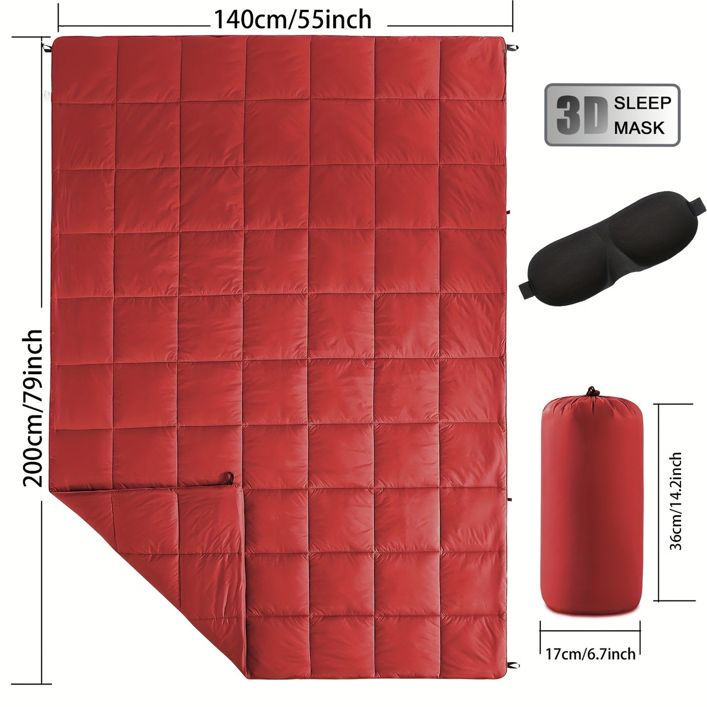 Ultra-Lightweight High Quality & Windproof Puffy Camping Blanket - All-Season Down Alternative Insulation, Portable Compact Travel Blanket with Carry Case, Fill for Camping, Hiking, Beach, Picnic, Indoor/Outdoor Use - Machine