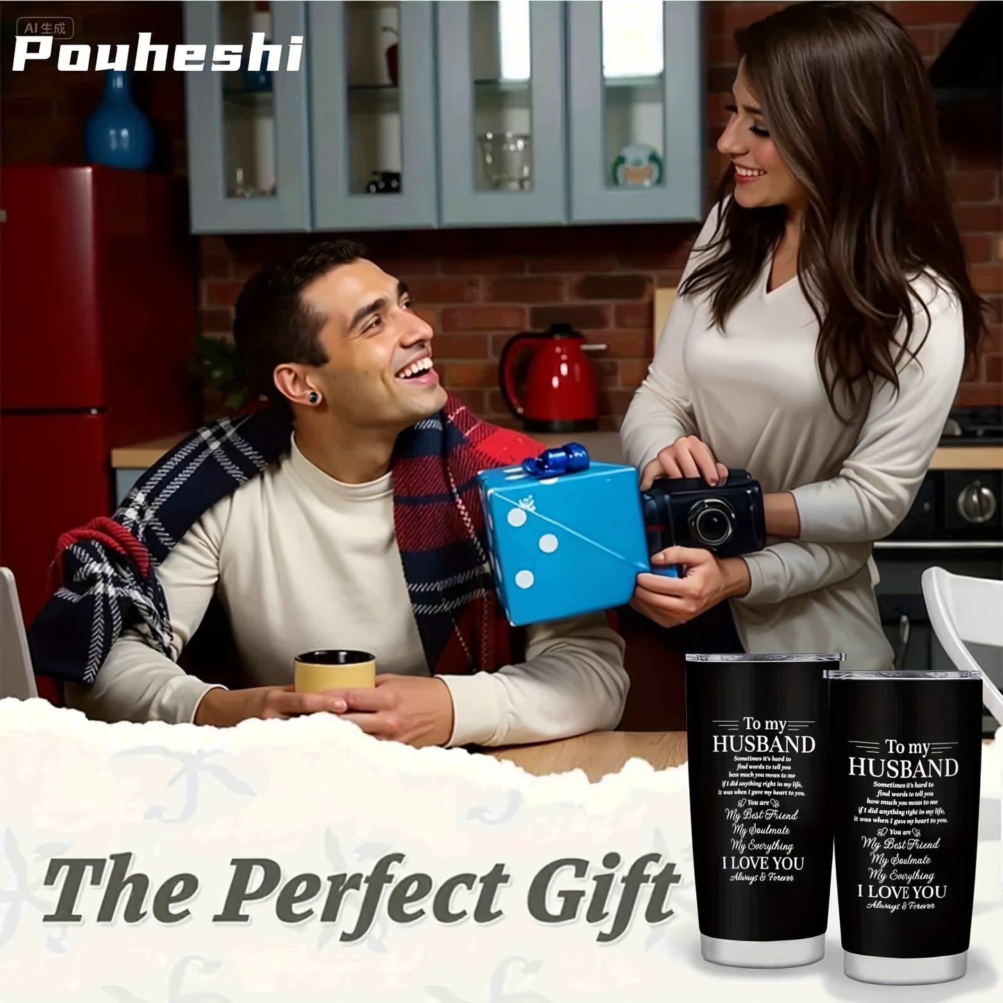 1pc 20oz Stainless Steel "to My Husband" Insulated Water Bottle with Sliding Lid & Straw - Double-Wall Vacuum Insulation, Leak-Proof, -Slip Grip, Message Engravable - Reusable Gift for Husband, Christmas, Anniversary, Valenti