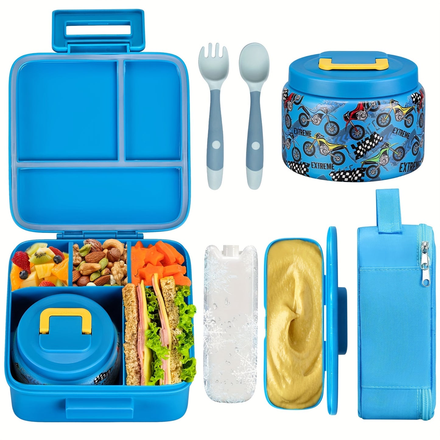 Leak-Resistant Bento Lunch Boxes Set Stainless Steel 5 Compartments