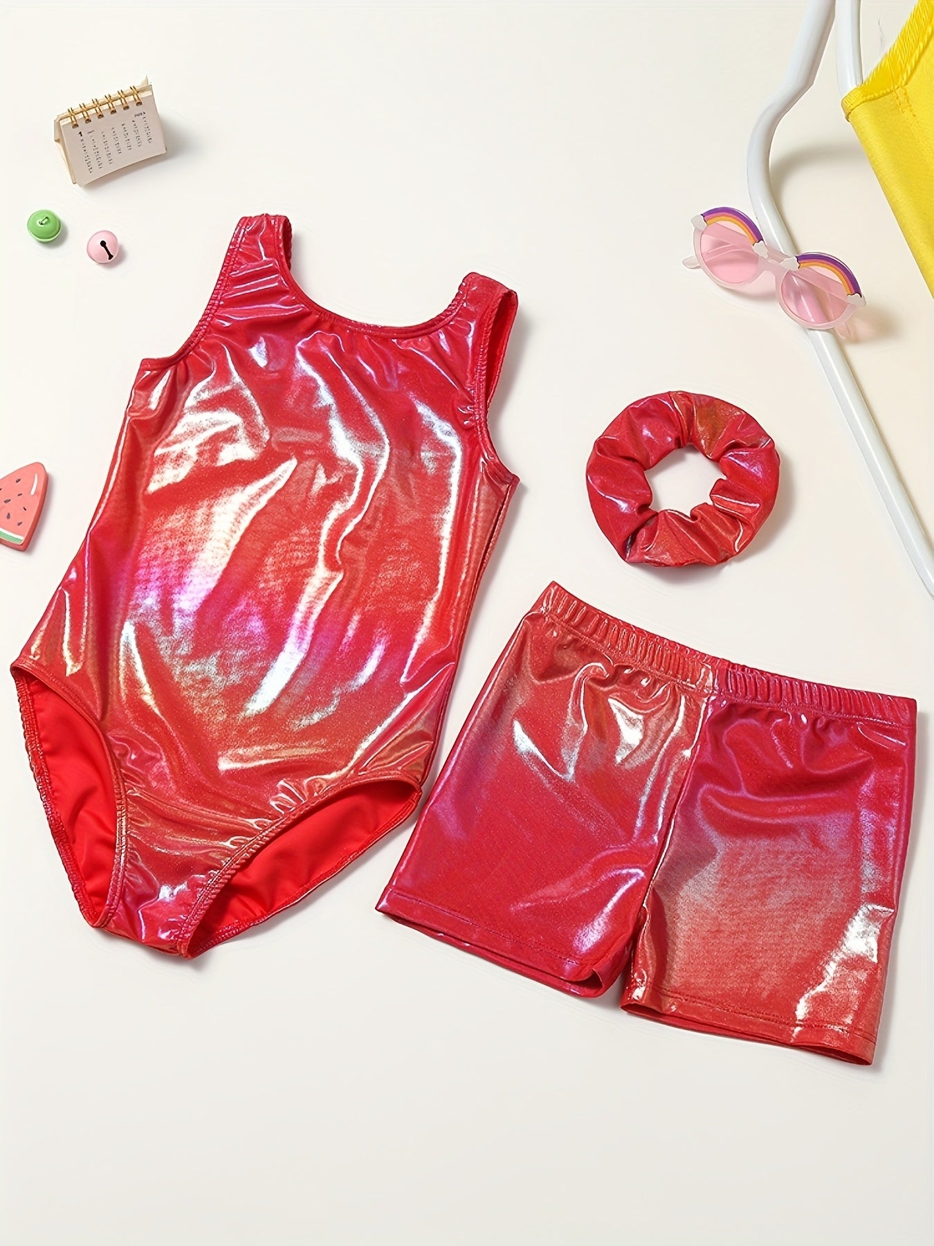 Girls Gymnastics Bodysuit Set With Shorts And Headwear Outdoor