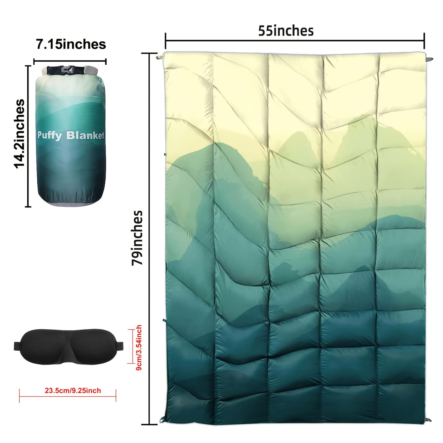 Ultra-Lightweight High Quality & Windproof Puffy Camping Blanket - All-Season Down Alternative Insulation, Portable Compact Travel Blanket with Carry Case, Fill for Camping, Hiking, Beach, Picnic, Indoor/Outdoor Use - Machine