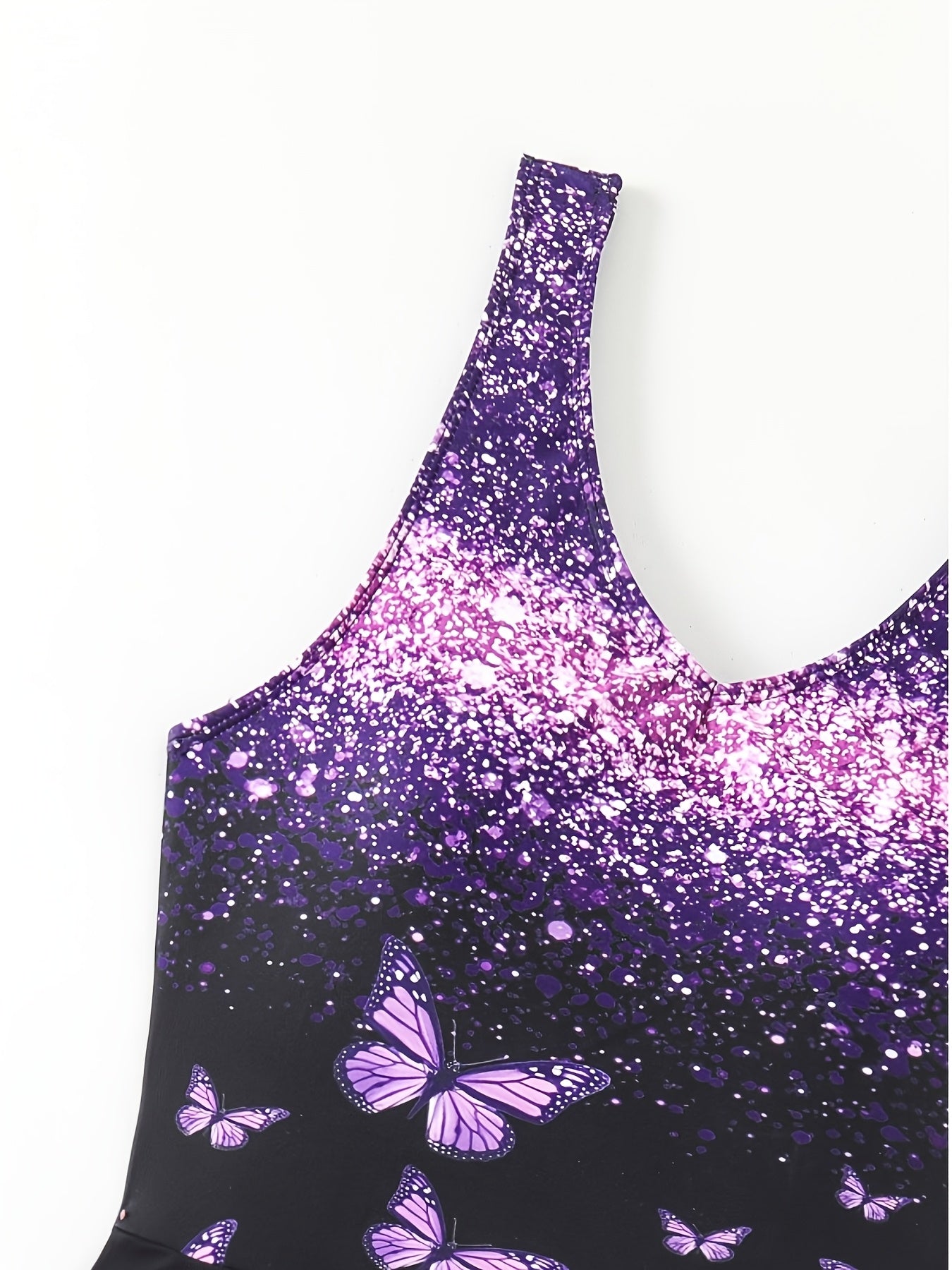1pc Women's Elegant Skirted One-Piece Swimsuit - Sparkling Glitter Butterfly Tank Suit Suitable for Valentine's Beach/Pool Dates, Shapely Fit & Hand Washable Swimwear (Stock Available)