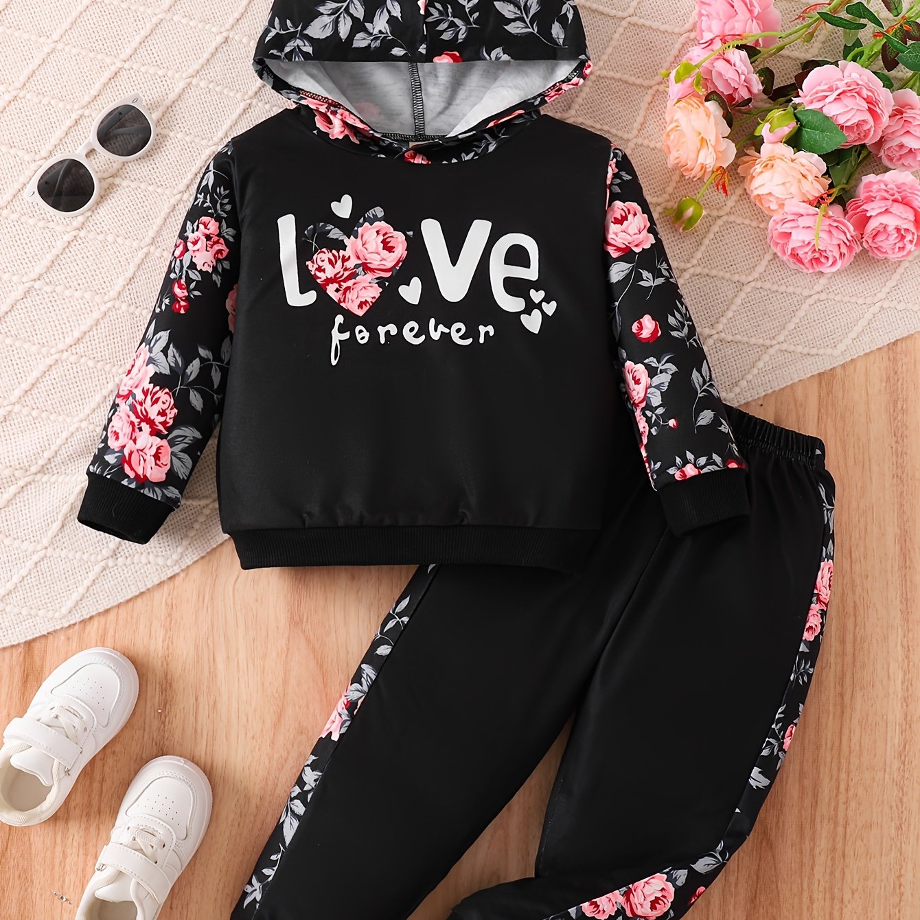 Kids' Autumn Sweatshirt Set, Newborn Long-Sleeve Two-Piece Outfit for Girls with Printed Hoodie + Casual Pants