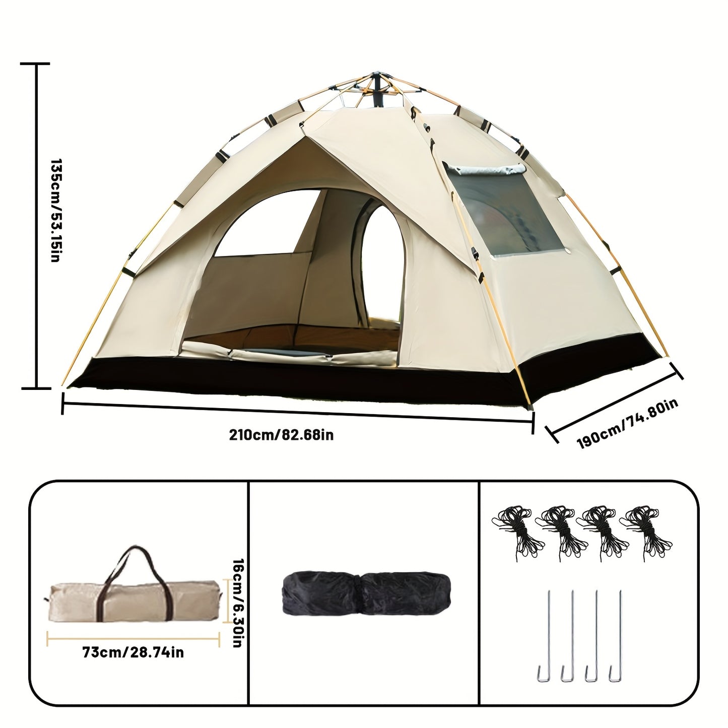 Automatic Instant Setup Camping Tent - 1-3/3-4 Person All-Season Tent with Dual Doors & Mesh Windows, Windproof Lightweight Tent for Camping, Travel, Campers Accessories, Camping Tent, Hiking Gear, Durable Construction, Adven
