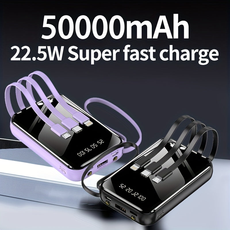 Portable Large Capacity Mobile Power Bank, Spare Battery Pack, Fast Charging, Built-in Intelligent Digital Display Of Power/multiple Data Cables/flashlight, Outdoor Portable Emergency Power Supply Device, Gift For Relatives A