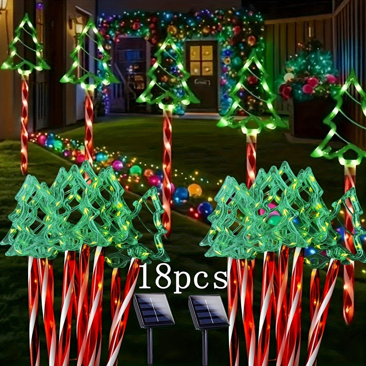 18 Pack Solar Cane Lights, Acrylic Christmas Tree Lights, 192 LED Light Beads, Outdoor Christmas Scenery, Yard, Garden Holiday Decoration Lights, Multi-Mode Lighting, Christmas Decoration Enthusiasts, Holiday Shoppers