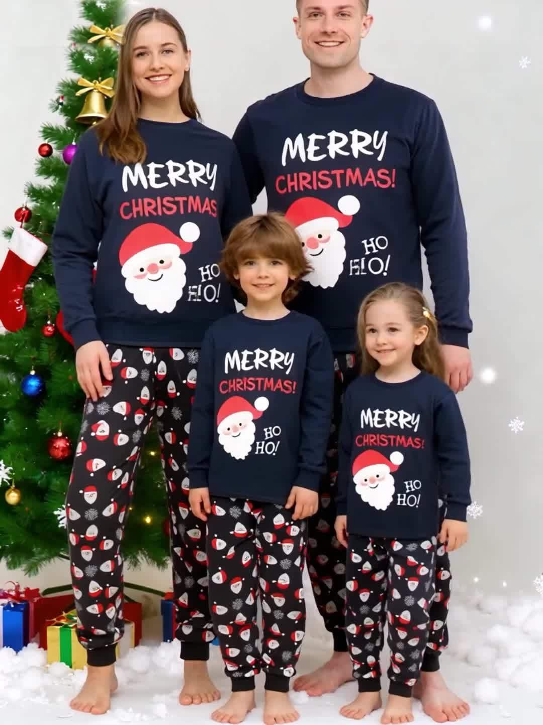 2-Pack Family Matching Christmas Pajamas Set, Santa And Tree Print Long Sleeve Nightwear Set for Men, Kids Family Pjs, Holiday Party Pajamas