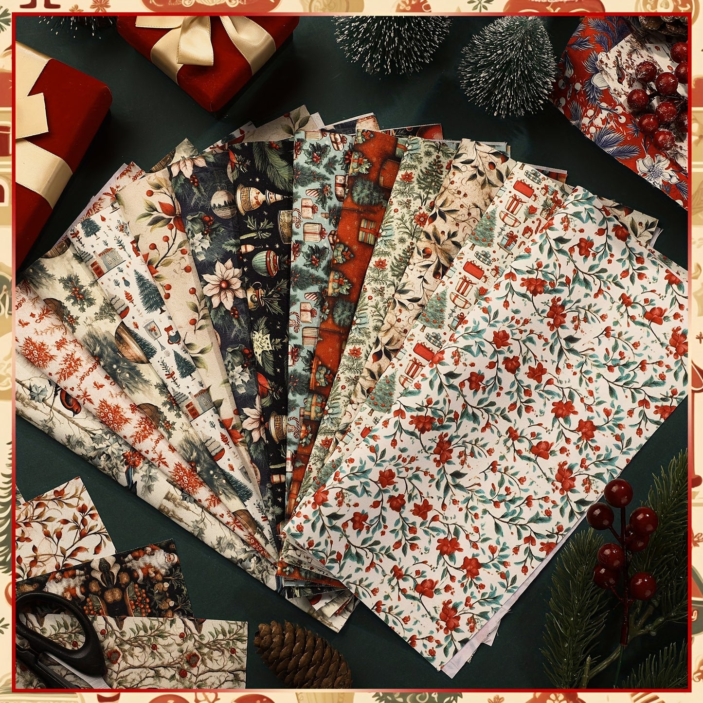 UNIT Vintage Christmas Quilting Fabric Patchwork Precuts 60 Pcs