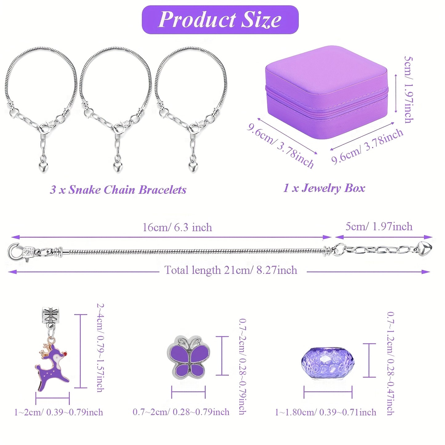 68 Piece Violet Beaded Bracelet Making Kit With Purple Jewelry Box And Gift Bag For Jewelry Crafts Keychains, Earrings