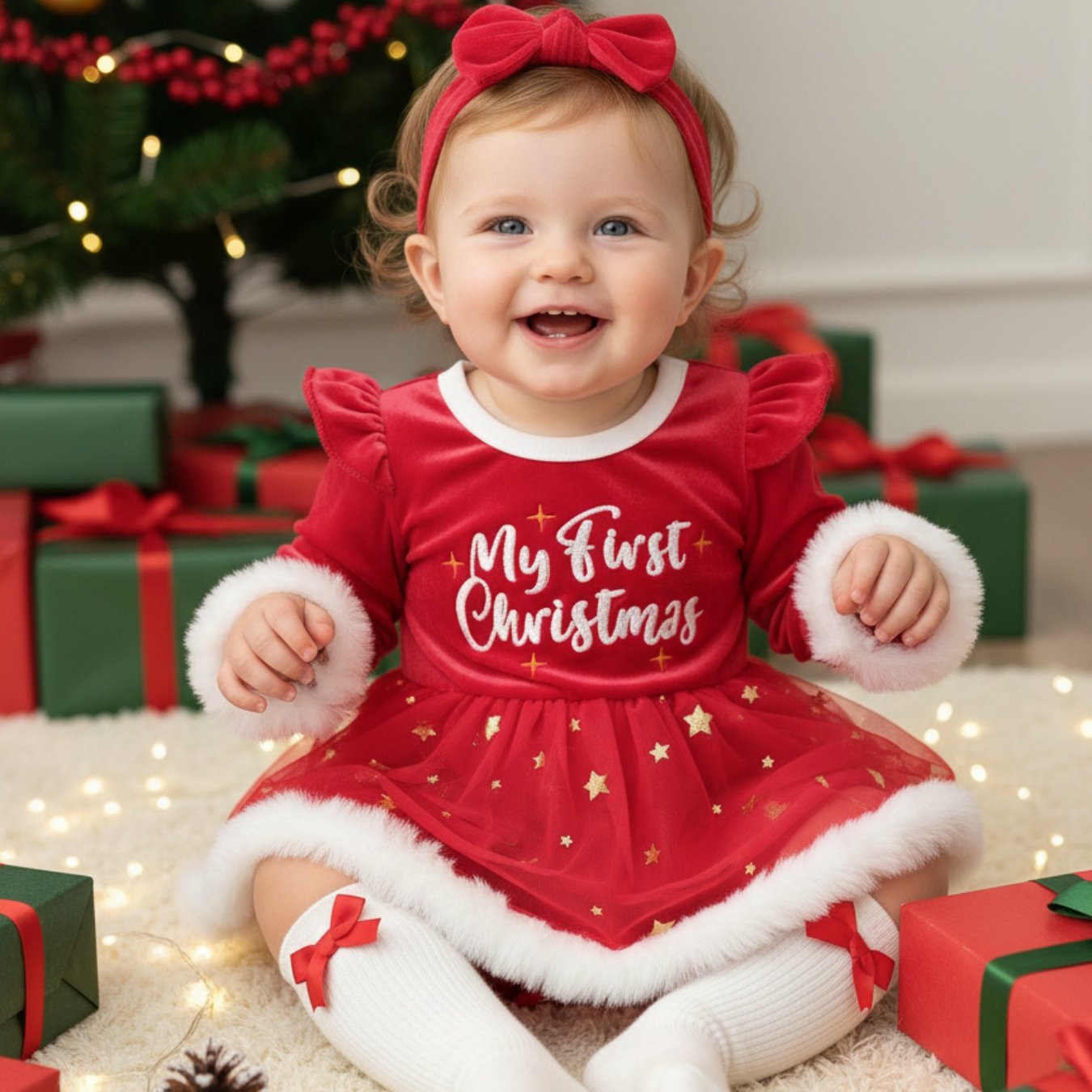 Troopville Newborn My First Christmas Romper Dress Headband