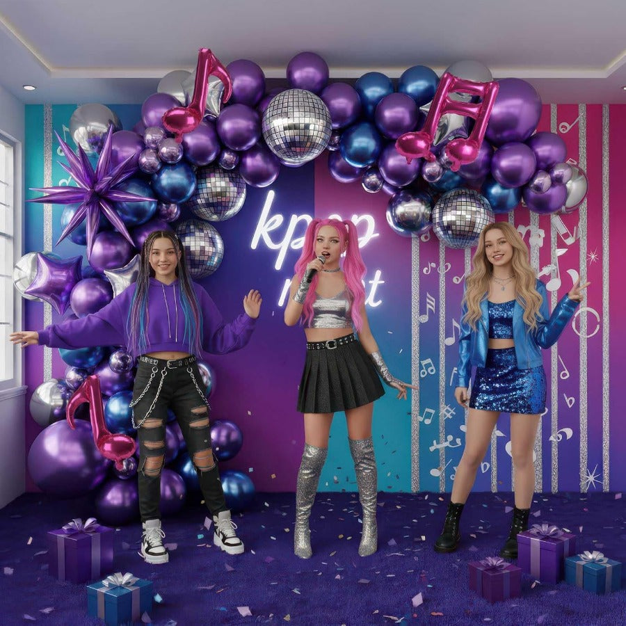 151pcs Disco Balloon Wreath Arch Set | Metal Disco Party, Exploding Star, 4D Ball, Galaxy K-pop Music Theme, Birthday, New Year, Prom Decoration, Emulsion Material, Mixed Colors