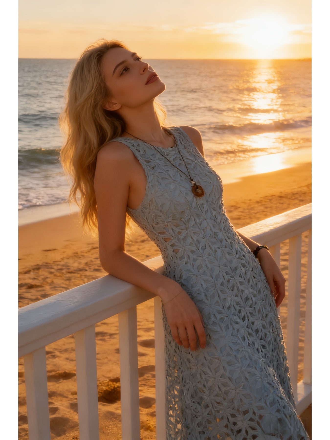 Mint Green Summer Heavy Industry Three-dimensional Floral Hollow-out Dress | Women'S French Gentle Style Temperament Sleeveless Long Dress, Crew Neck, Fit and Flare, Elegant Solid Color Pattern