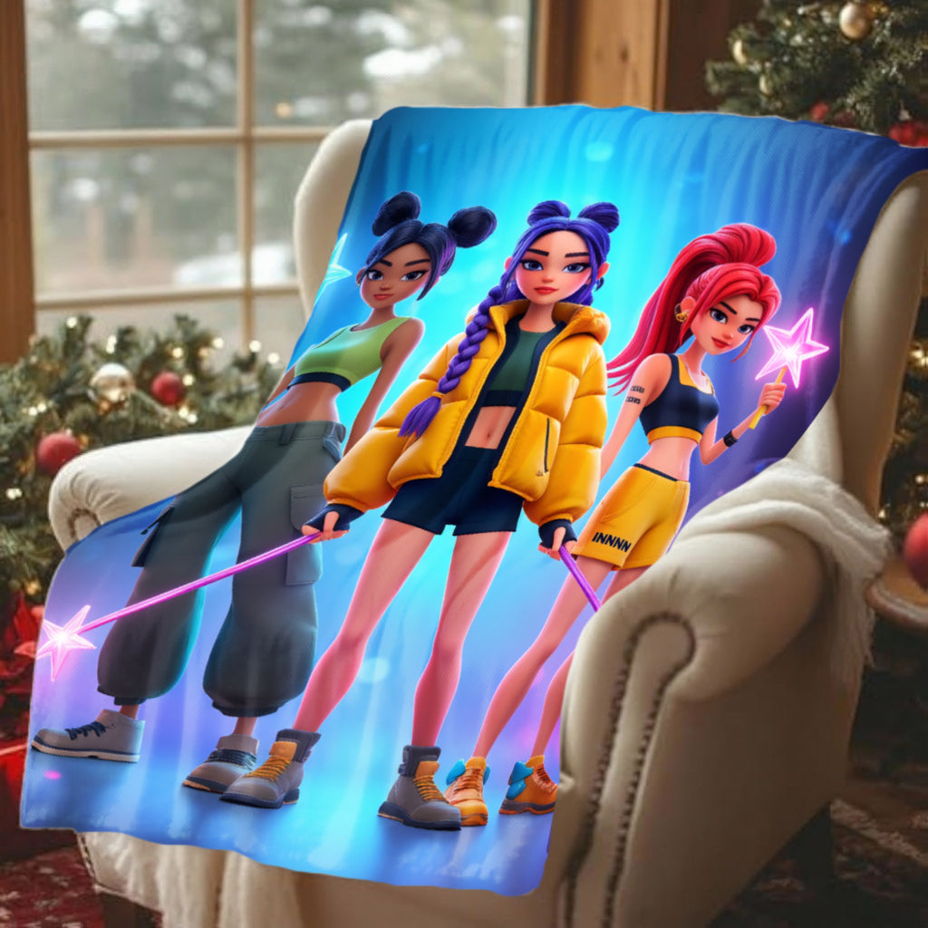 1pc JOOCAR Girls Kpop Group Flannel Blanket with Kpop Members Print - 280GSM Cozy Bedspread, Soft Warm - Bed Covering Suitable for Kpop Fans, Christmas & Thanksgiving Gift